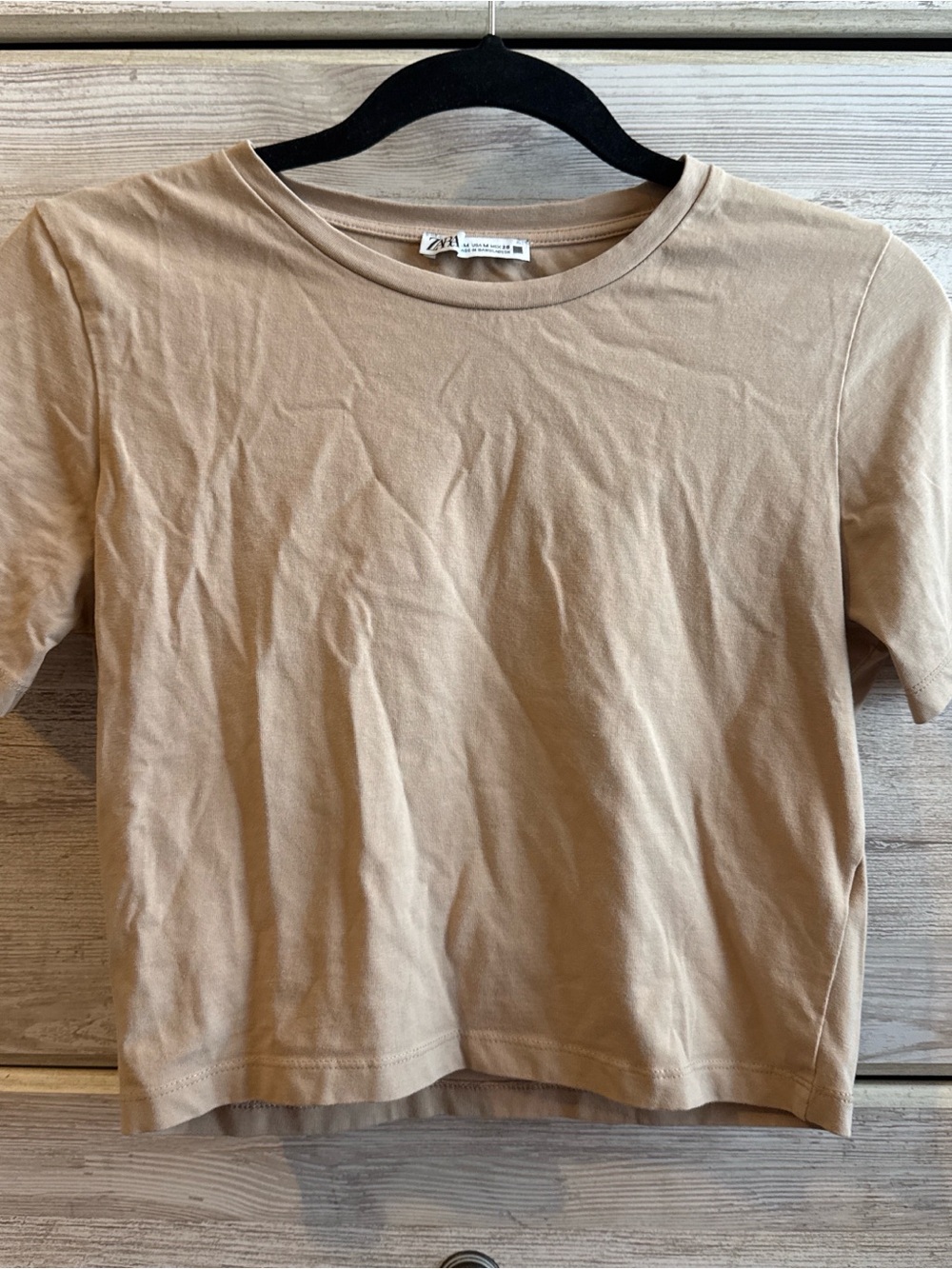 Zara Cropped Tee in Light Tan